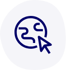 Icono de navegación web con cursor sobre globo estilizado.