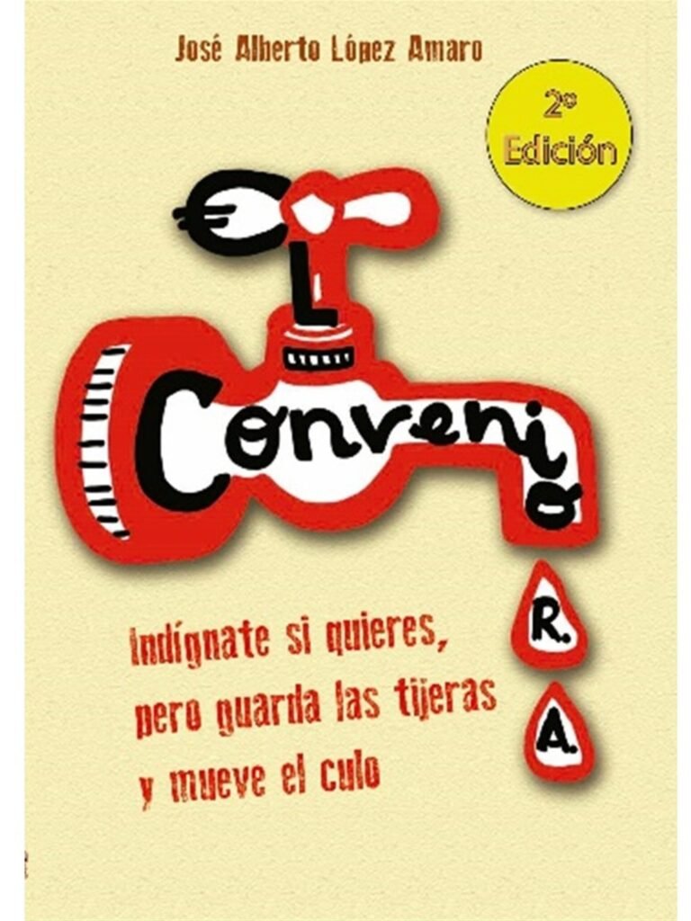 Portada del libro “Convenio R.A.” con ilustración de tijeras y diseño tipográfico.
